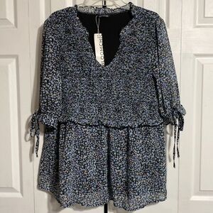 BloomChic Women's blue Floral lined gathered elastic top Blouse 18-20